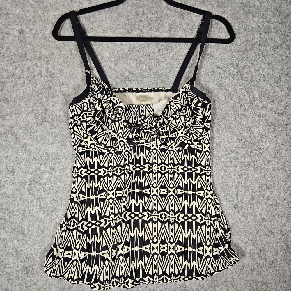 Swim Systems Black Off White Tribal Geometric Tankini Top Beach Summer Sz 34DD